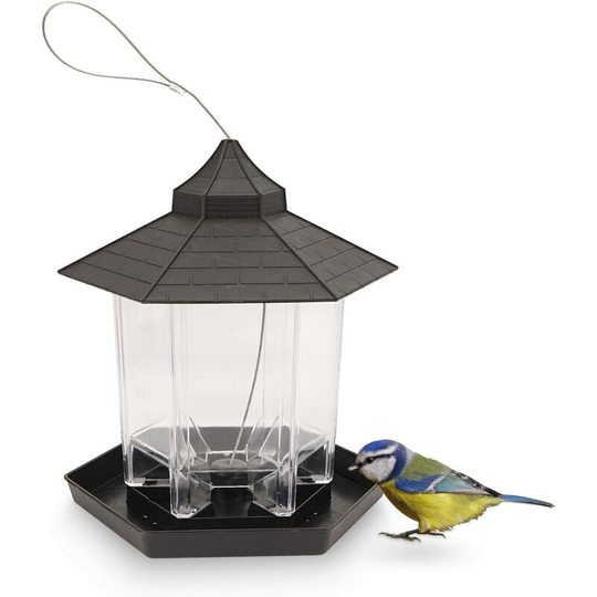Bird Feeder, Outdoor Bird Feeder, Hanging Bird Feeder, Large Capacity Waterproof Hexagonal Garden Hanging Wild Bird Seed Feeder (Black)