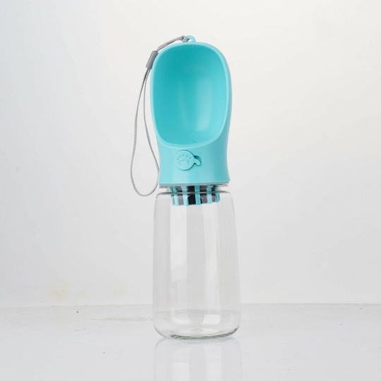 Macaron Dog Water Bottle Portable Cat and Dog Water Dispenser Leak Proof Antibacterial 550ml Cat and Dog Travel Mug (Blue)
