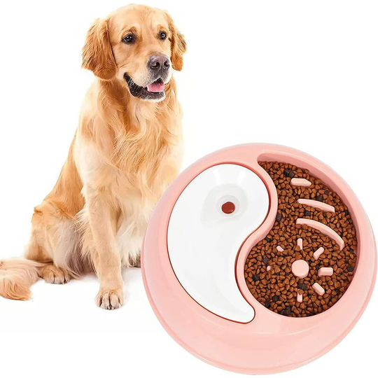 Slow Feeding Bowl for Dogs, Slow Feeding Bowl for Food and Water, Anti Glutton Bowl for Dog Cat, Promotes Healthy Eating and Slow Digestion (Pink)