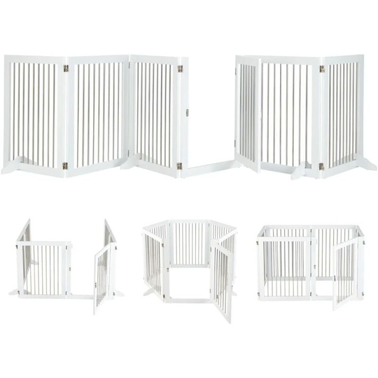 Costway - Extra Wide Dog Gate, Freestanding Foldable Pet Fence with Lockable Door, 360 Degree Flexible Hinges and 4 Support Feet, 6 Panel Wire Safety