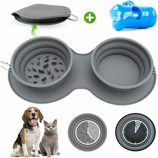 Folding Dog Bowl, Travel Dog Bowl, Slow Feeding Bowl for Dogs and Cats, Labyrinth Shape Non-Slip Pet Bowl, Portable Dog Water or Food Bowl.