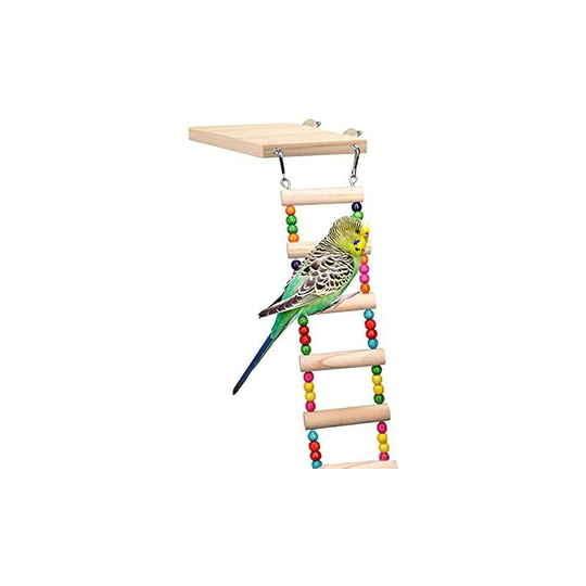 Ilovemilan - Bird Ladder Toys, Wood Parrot Bird Perch Stand Platform with 8 Ladders Swing Bridge for Pet Training Playing, Flexible Birds Cage