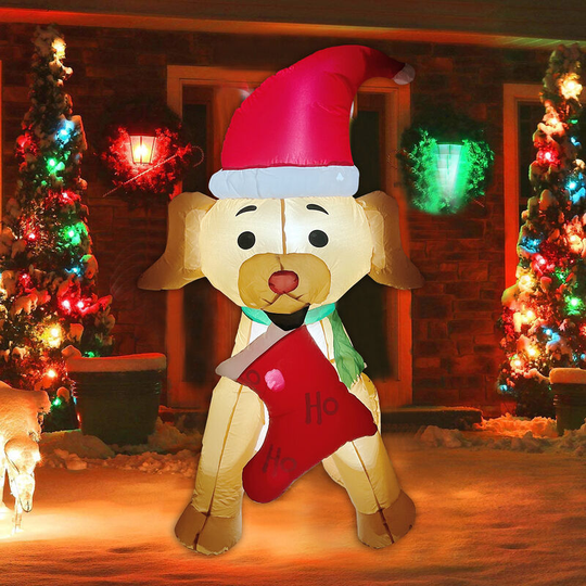 Thsinde - Christmas Garden Decoration 1.5m Puppy Socks Inflatable Light Christmas Inflatable Old Man Snowman