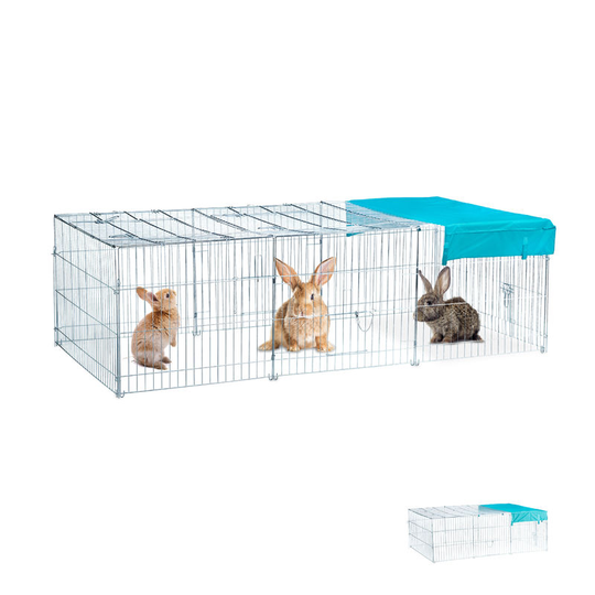 Relaxdays - Free Range Rabbit Cage with Cover, Shade Sail, Large Outdoor Enclosure, hwd 65 x 112 x 216 cm, Galvanized