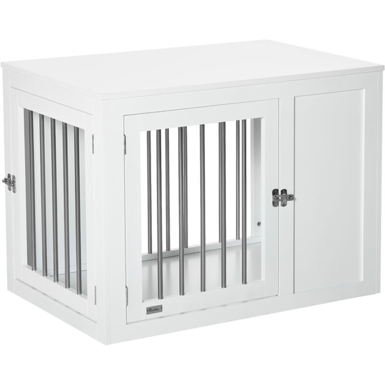 Furniture-Style Dog Crate End Table w/ 2 Doors, for Medium Dogs - White - Pawhut
