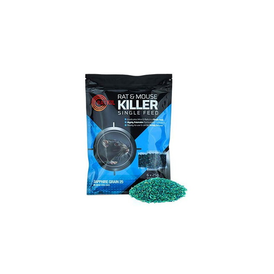 Ratkil Rat Poison (6 x25g) Rat Bait & Mouse Poison Grain - Strongest Maximum Strength Rodent Killer | Fast Acting, All Weather, SINGLE FEED Bait Sac