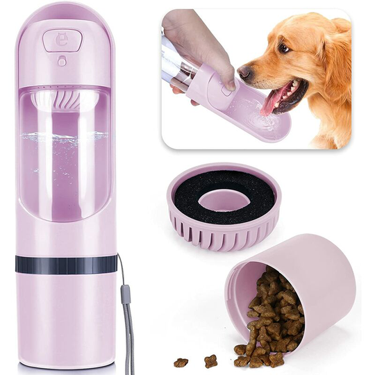 Dog Water Bottle, 300+130ML Portable Travel Water Bottle for Dog Cat Pet Walk Travel (Pink)