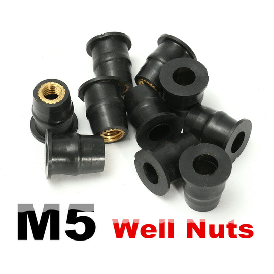 10 x M5 Metric Rubber Nuts Well Nuts 5mm Bolts For Motorcycle Windshield Fairing Cowl