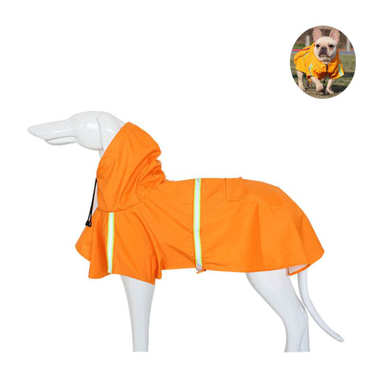 Hooded Poncho for Large Dogs Reflective Waterproof Dog Raincoat Pet Clothes - Orange m
