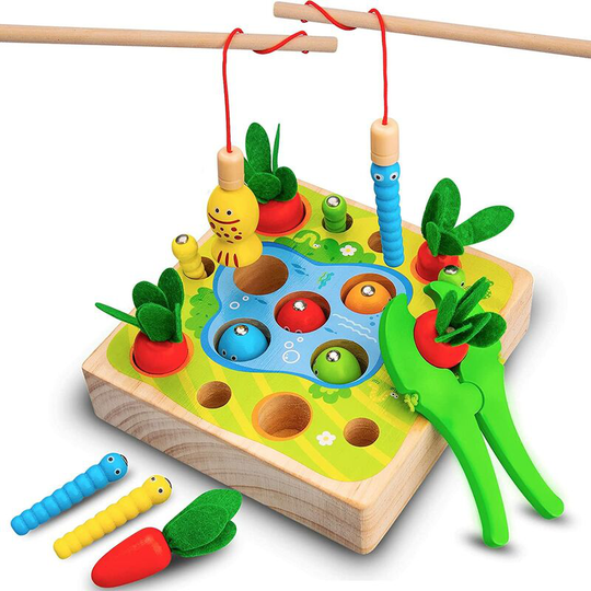 Perle Rare - Wooden Toys for Kid, Montessori Toys Baby Shape Sorting Size Educational Puzzle Carrots Harvest , Fishing Game, Educational Toy Gifts