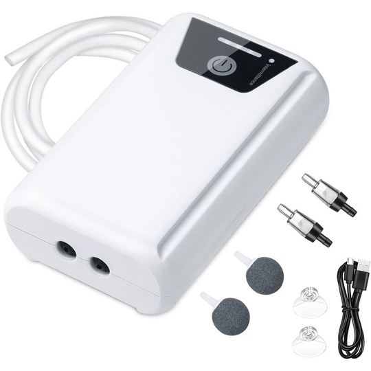Aquarium Air Pump, Portable Fish Tank Air Pump usb Air Pump Fish Tank with Air Stones 2600mah Battery Quiet Aquarium Bubbler Two Power Modes Fish