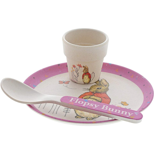 Beatrix Potter Peter Rabbit Egg Cup Dinner Set - Flopsy Bamboo Dinnerware & Gift