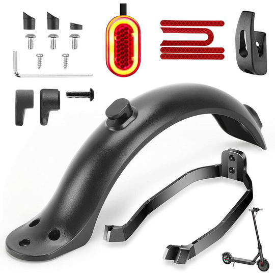Scooter Mudguard, Mudguard Bracket & Taillight & Rear Mudguard & Front Hook & Reflective Strap for Electric Scooter Replacement Accessory