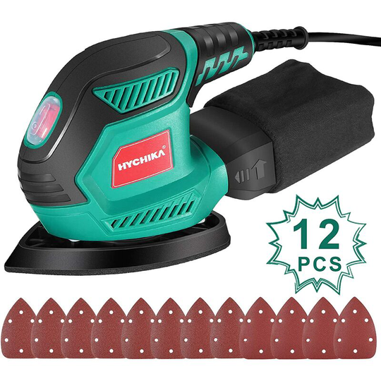Hychika - Mouse Sander 200W 14000RPM Mouse Detail Sander with Dust Collector, 12PCS Sandpapers(140 * 140 * 80mm), Electric Sander for Wood, Ideal for