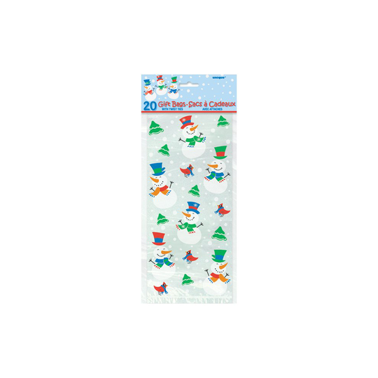 Unique Party Christmas Cello Gift Bags - Snowman - Cellophane 20 Loot Treat Pack - bags christmas cellophane party 20 snowman gift loot treat pack