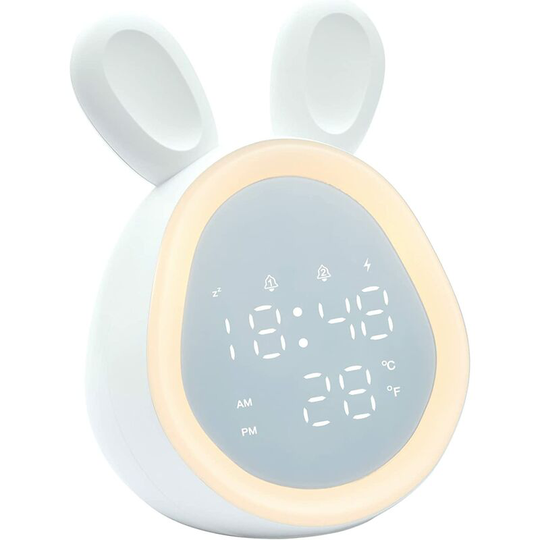 Devenirriche - Alarm Clocks for Kids, Cute Rabbit Digital Clock usb Powered gro Clock Voice Activated led Clock with 6 Rings Clock with Night Light,