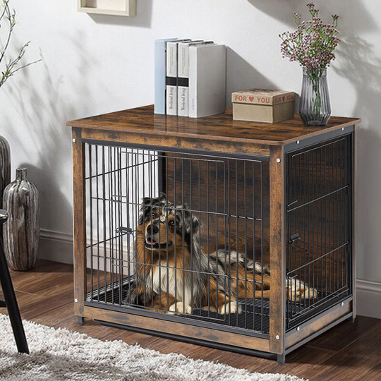 Indurstial Wood Dog Cat Pet Cage Dog Kennel Crate Breathable Double Opening Door, Large 80.5x59x70cm