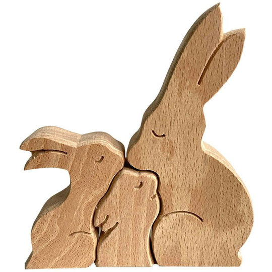 Wooden Family Rabbit Ornament, Collectible Desktop Decorative Bunny Ornamnets, Home Rabbit Ornament Craft Decor