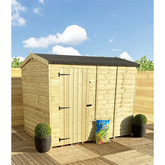 9 x 8 reverse Pressure Treated Tongue and Groove Single Door Apex Shed (High Eaves 72') Windowless