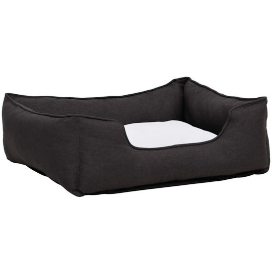 Dog Bed Dark Grey and White 65x50x20 cm Linen Look Fleece Vidaxl Grey