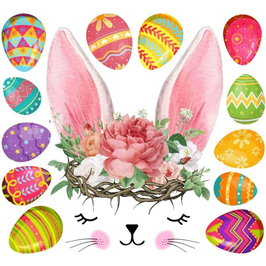 Soekavia - Easter Bunnies Wall Stickers Easter Eggs Removable Peel & Stick Wall Stickers Rabbit Egg Wallpaper Happy Easter Decor