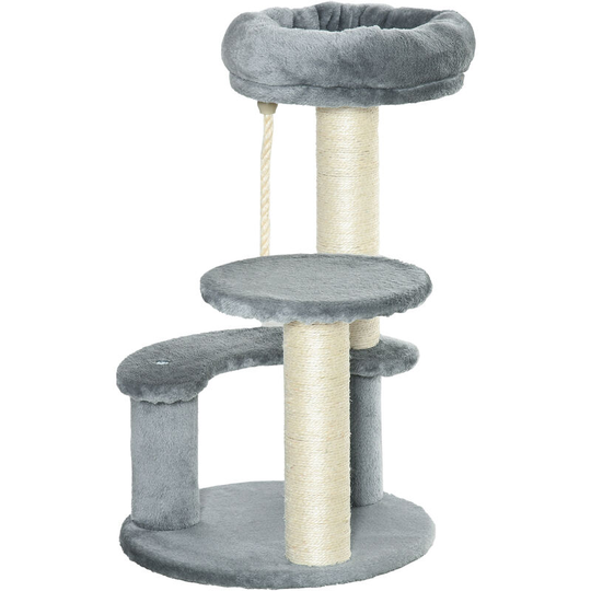Cat Tree Scratcher Kitty Activity Center 2 Perch Sisal Rope Grey - Grey - Pawhut