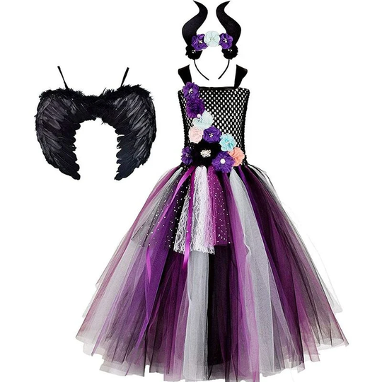 Readcly - 5-6T Girls Halloween Carnival Tutu Costume with Headband+Wings Sleeping Beauty Halloween Kids Christmas Costume