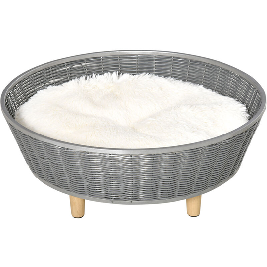 PawHut Wicker Dog Sofa Rattan Cat Bed w/ Washable Soft Cushion for XS S Dogs - Grey