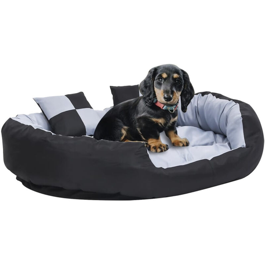 Reversible & Washable Dog Cushion Grey and Black 110x80x23 cm