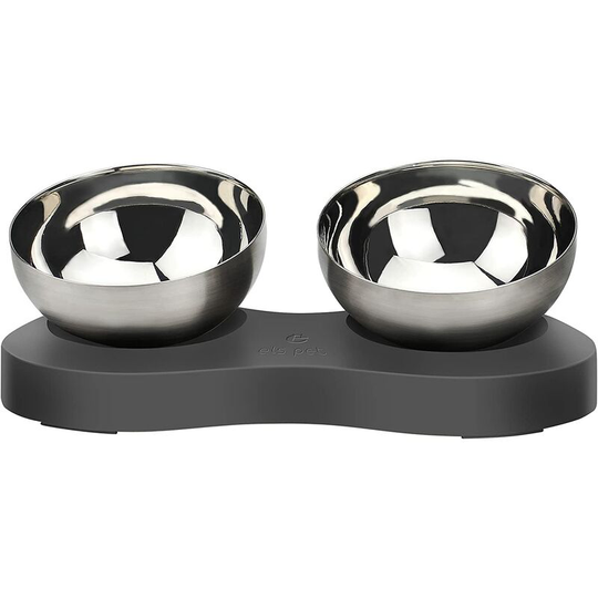Devenirriche - Elevated Cat Bowl, Double Bowl for Cat and Small Dog, 20 ° Tilting Cervical Protection, 2 Detachable Stainless Steel Bowls, Easy to