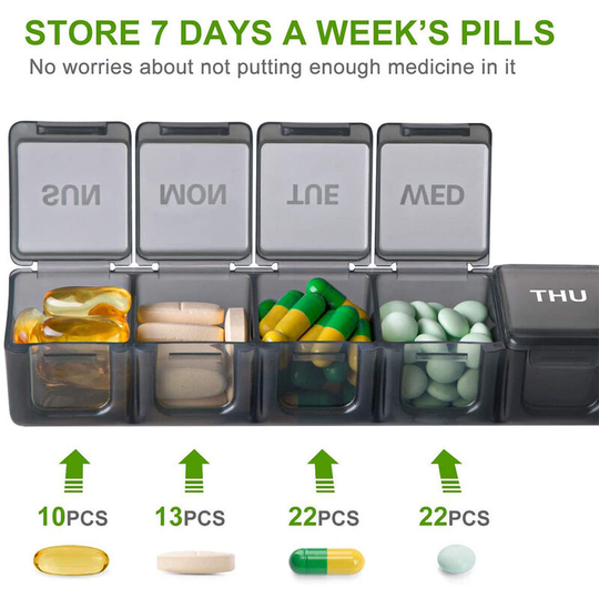 Large Extra Weekly Pill, Daily Pill Xl / Vitamin / Fish Oil / Supplement (Black)