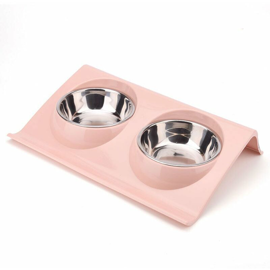 Double Slanted Cat Bowl, Cat Bowl, Double Cat Bowl, Elevated Cat Food and Water Bowl for Cat Dog with Food Spoon (Pink)