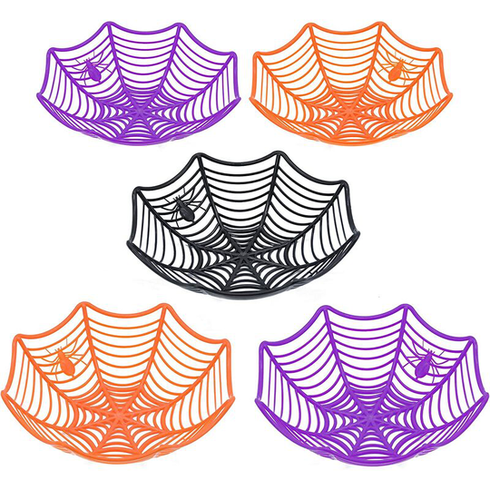 Aougo - 5 Halloween Spider Web Plastic Basket Bowls for Halloween Trick or Treat Hand Grabbing Candy Holder Bowls, Truck or Treat Spider Web Party