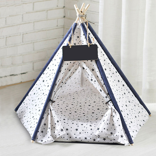 Foldable Pet Dog Cat Nest Bed Tent Wood Support, 50x50x60CM Star - Livingandhome