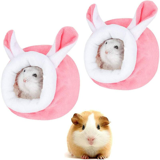2 Pieces Guinea Pig Bed, Hamster Nest, Plush Guinea Pig Bed, Suitable for Hamsters, Chinchillas, Guinea Pigs, Rabbits, Pink (12 * 10 * 10 cm)