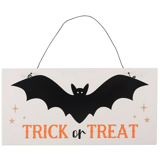 Trick Or Treat Bat Halloween Plaque (One Size) (Beige/Black) - Beige/Black - Something Different