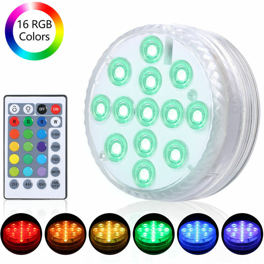 Thsinde - Submersible Pool Light with ir Remote Control Dimmable 13pcs rgbw led Pond Fountain Light 16 Colors and 4 Lighting Modes Timer Function
