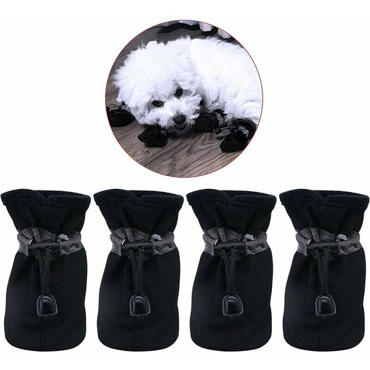 Non-Slip Dog Shoes,These Comfortable Soft Soled Dog Shoes have Reflective Straps (4, Black)