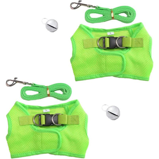 Modou - Pieces Pet Harness Vest Mesh Leash with Breathable Bell for Guinea Pig Rabbits (Size xl: Chest: 38-44 cm/14.96-17.32', Green)
