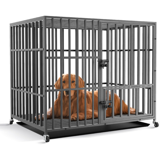 Extra Extra Large Heavy Duty Pet Dog Cage Strong Metal Crate Kennel Playpen with Wheels & Tray, 46'