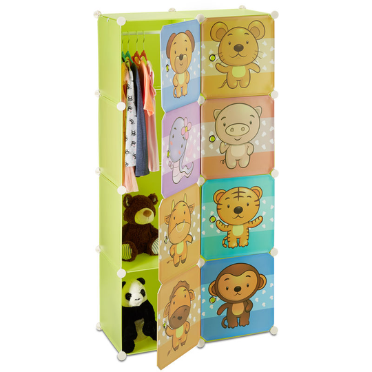Kid's Shelf with Animal Print, Modular Plastic Wardrobe with Doors, Children's Cabinet, Clothes Rail - Relaxdays