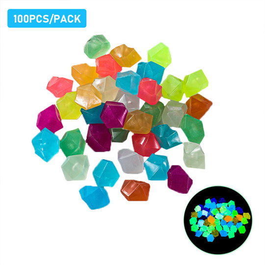 Asupermall - 100pcs Glow in the Dark Stones Glow Stones Diamond-Shaped Fluorescent Stone Decoration for Aquarium Waterscape Outdoor Yard Landscape