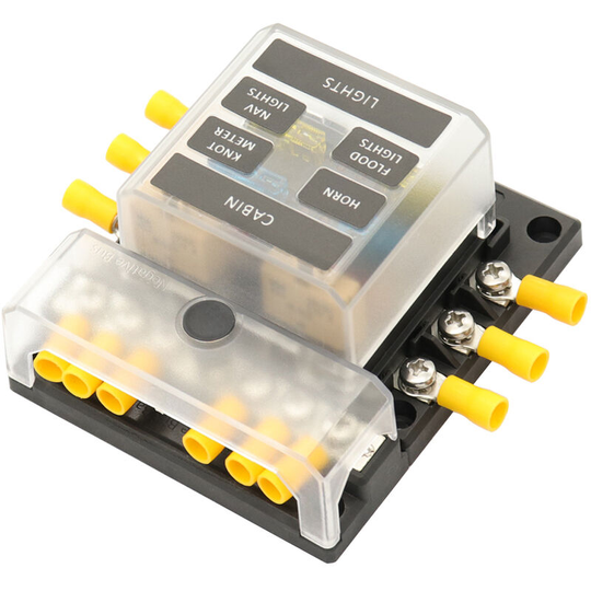 6 Way Fuse Box Blade Fuse Block Holder,6 Circuit Screw Nut Terminal W/Negative Bus 5A 10A 15A 20A Free Fuses