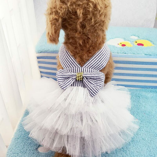 Betterlife Dog Dress, Princess Dress Fashionable Striped Puppy, Vertical Stripes White m.