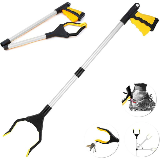 Grab Tools, 32' Rubber Rotating Clamp Pick Up Tools, Foldable Grab Tool, Long Arm Extension for Trash Picker - Yellow