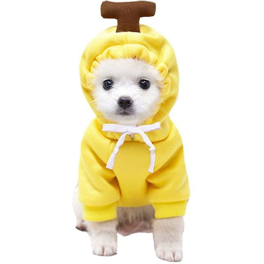 Puppy Clothes Sweater For Puppy Chihuahua Winter Warm Cute Sweatshirt With Fruit Hood Pet Clothing Cat Hoodie Fleece Jacket (banana-m) - Thsinde