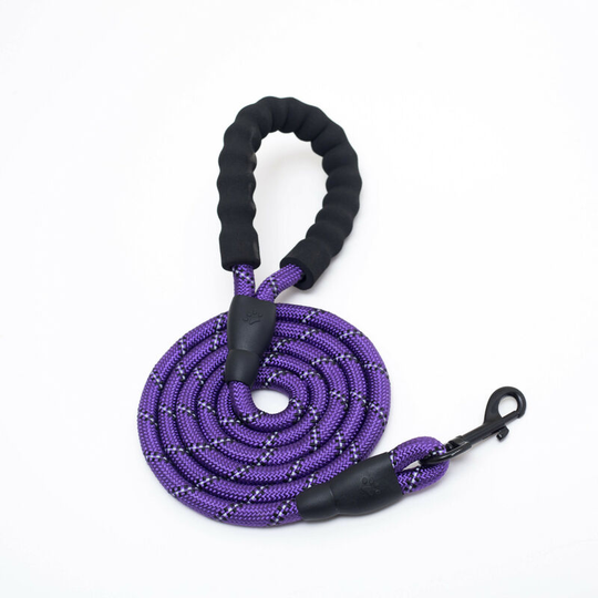 Pet reflective leash, nylon round rope, foam handle leash set, dog leash, purple 1.2cm*1.5m