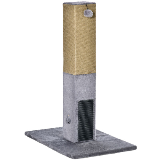Cat Scratching Post Scratcher Climber w/ Carpet Base Hanging Toy - Grey - Grey - Pawhut