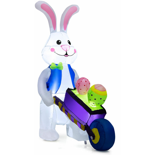 4FT Inflatable Easter Bunny with Pushing Cart Blow up Xmas Rabbit Decoration