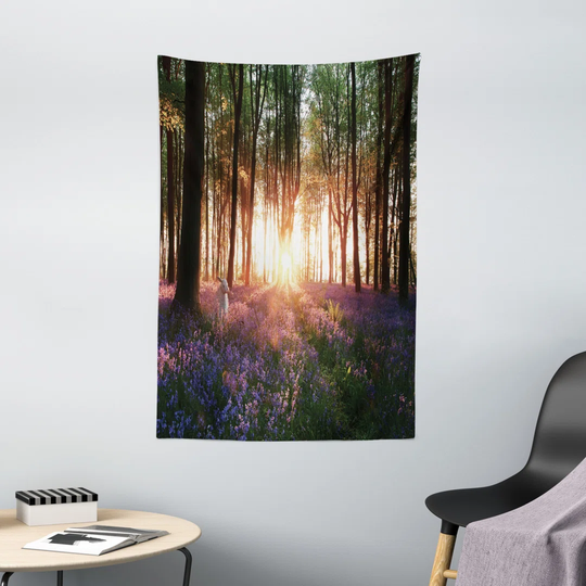 Bluebell Woods Sunrise with White Rabbit Sunny Spring Day in Woodland Tapestry